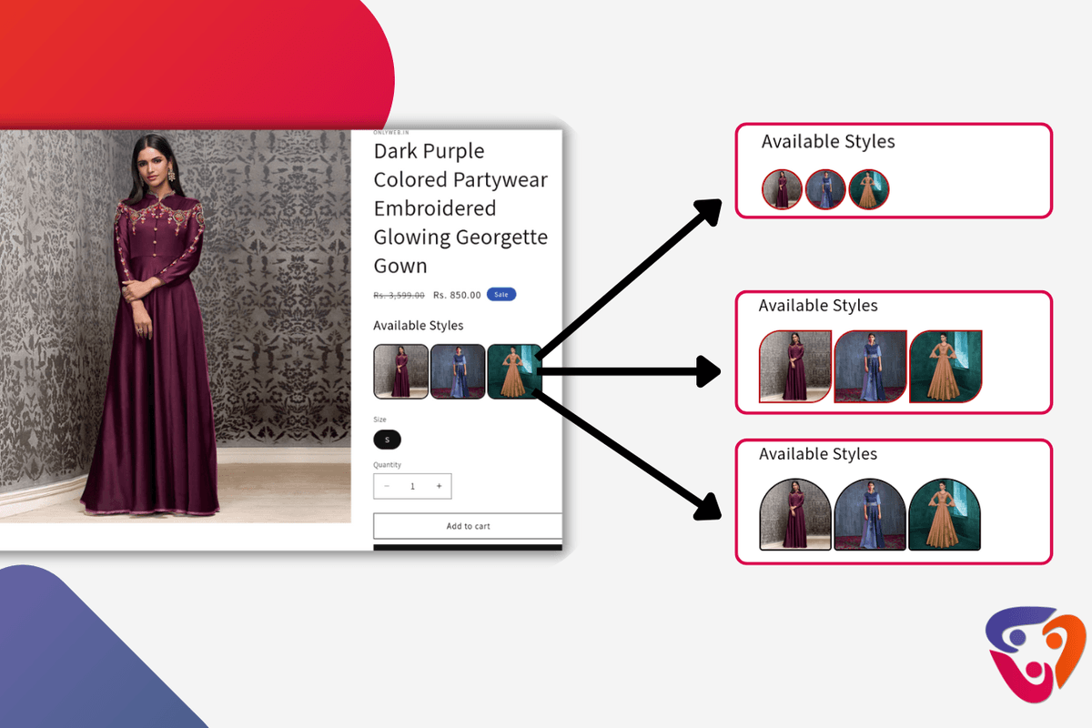 Shopify App Style Variants, Color Swatches